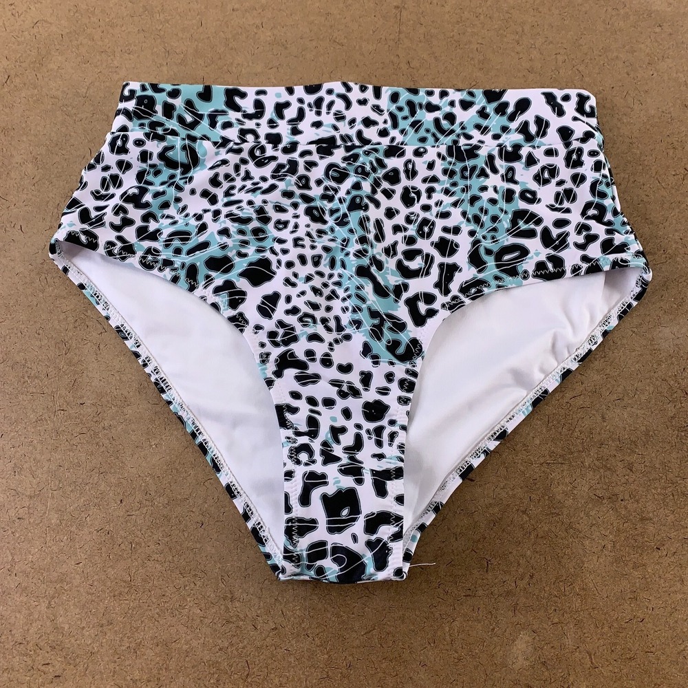 Avanova Women's Size Medium Green Leopard Print High Waisted Bikini Bottom New
